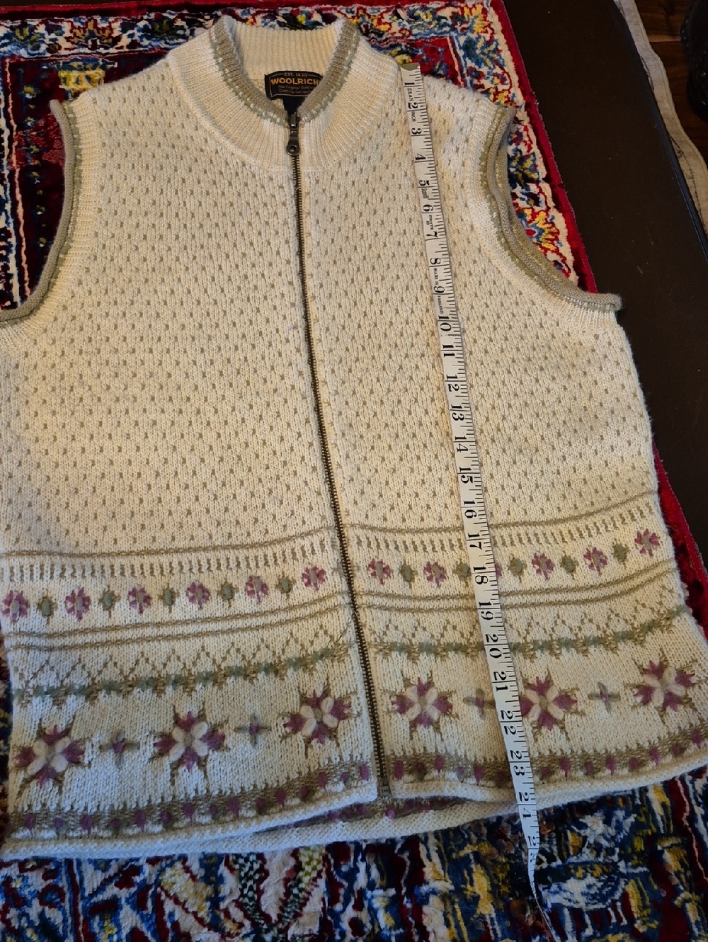 Woolrich Womens Floral Knit Full Zip Sweater Vest. Sz.L.(#2013D) vintage 90's. - Picture 11 of 16